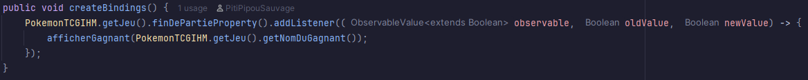 Extrait de code écouteur de propriété